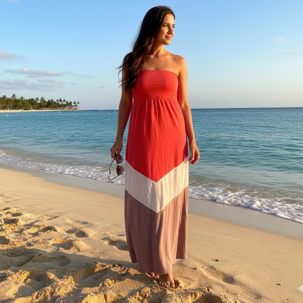LOVE CULTURE COLOBLOCK MAXI DRESS TRICOLOR SIZE LARGE SUMMER BEACH